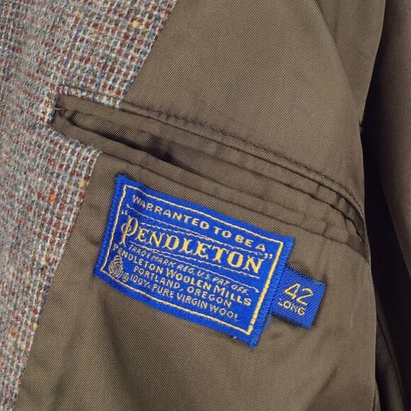 Vintage 70s Pendleton Wool Blazer Mens 42L Suede Shoulder Elbow Patches Western - Picture 10 of 11